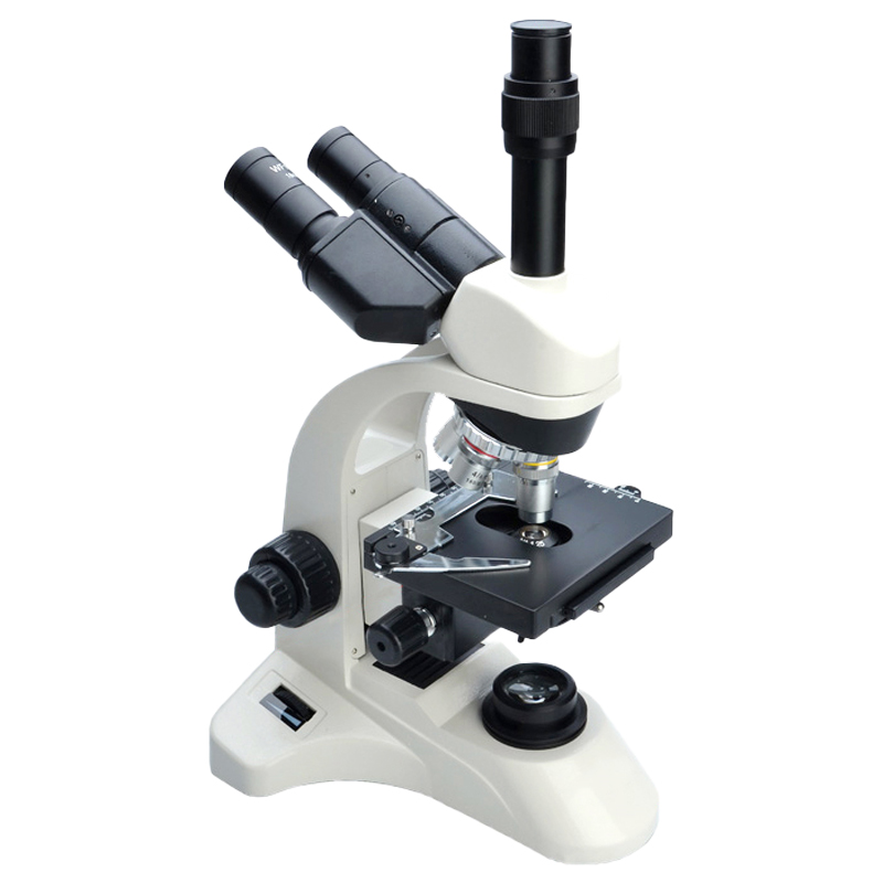 Double Layer Mechanical Stage Trinocular Microscope with LED Lighting